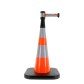 Traffic cone with weighted base and retractable strap