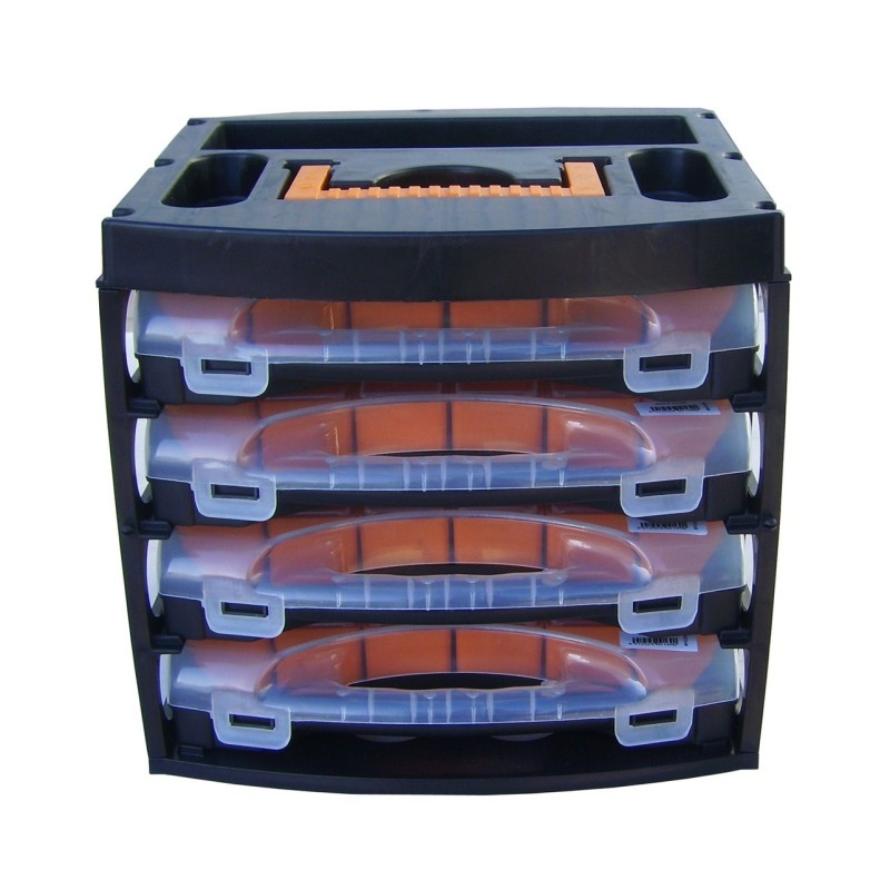 Transport case with 4 compartment organizers