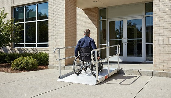 Wheelchair ramp with handrails