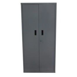 Storage cabinet with bins and doors