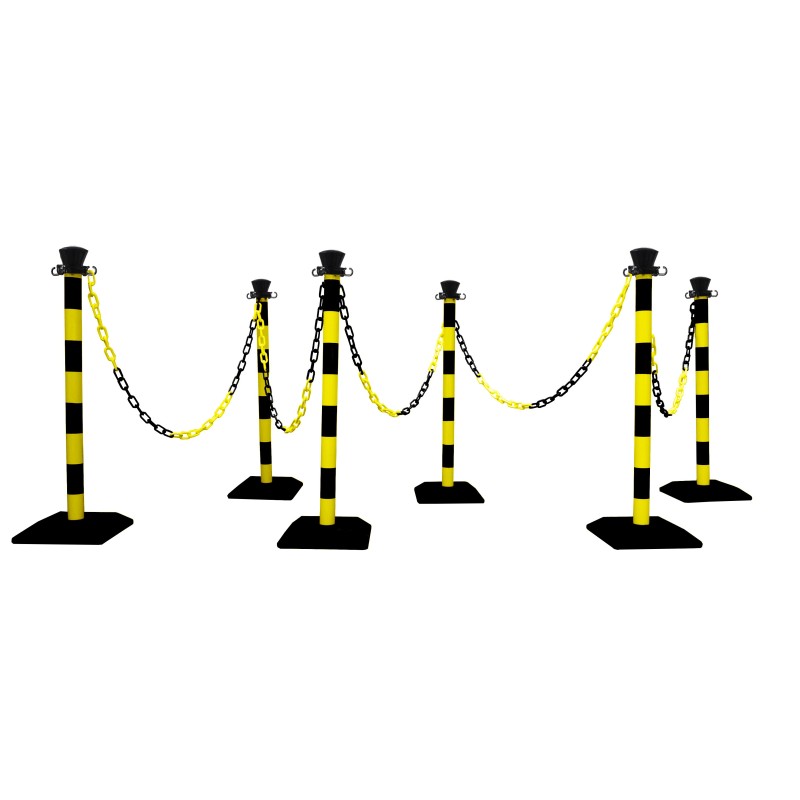 Kit 6 poteaux de balisage abs monobloc avec 10 m chaine - base lestée