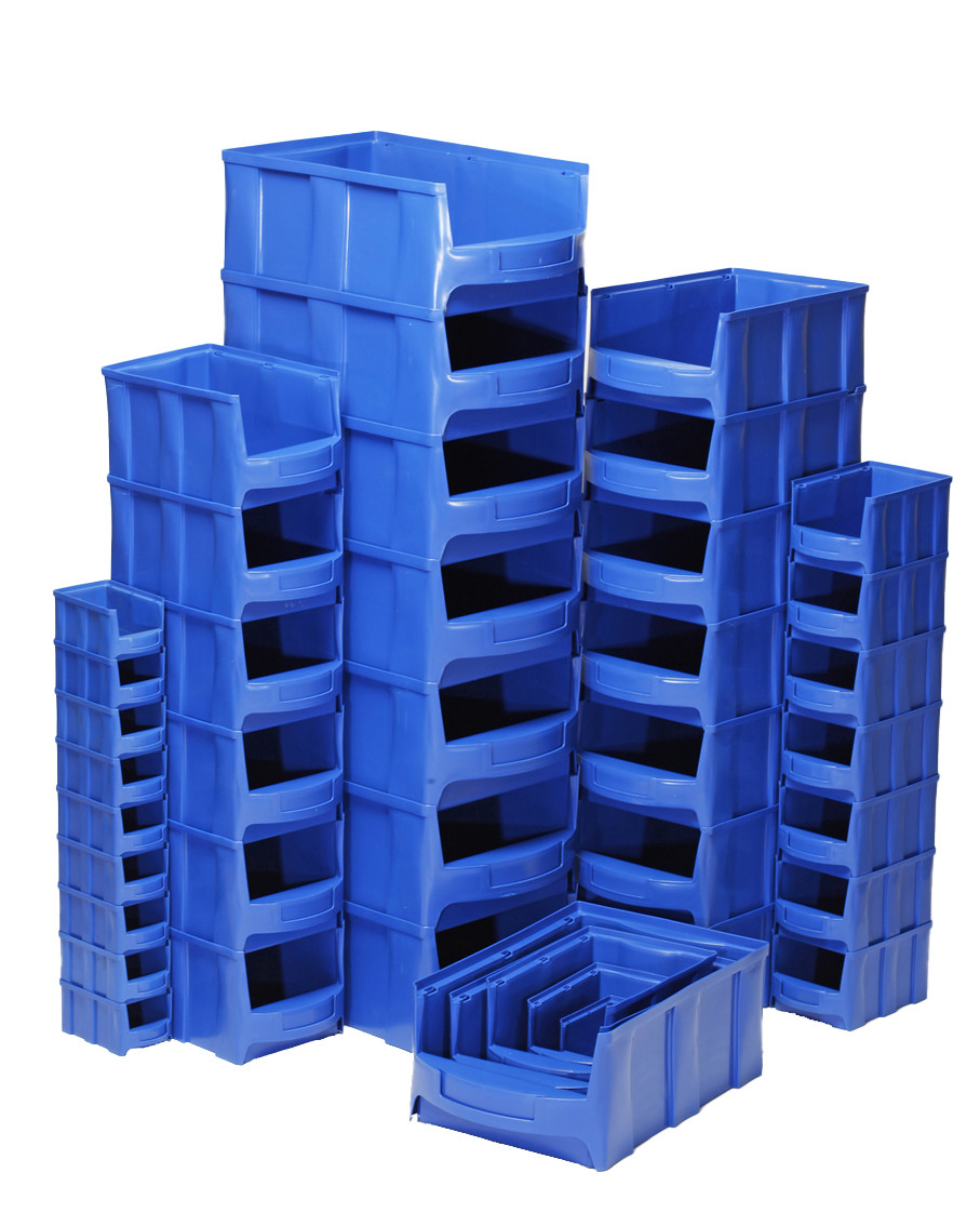 Stackable storage bin with large opening, available in sizes from 1L to 28L