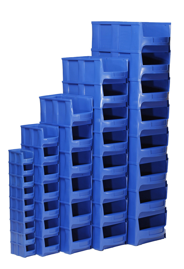 Stackable storage bin with large opening, available in sizes from 1L to 28L
