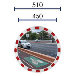 Miroir de voirie rond avec bandes réfléchissantes