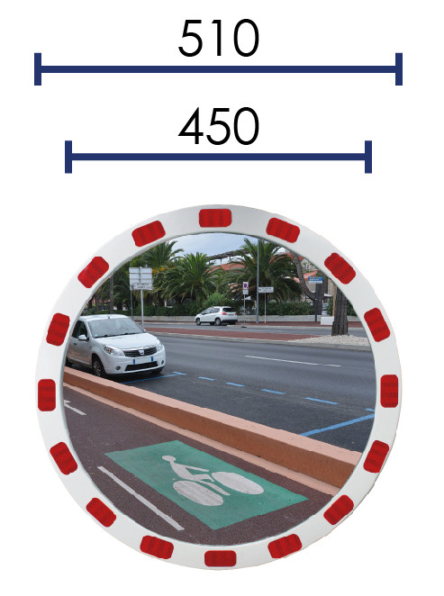 Miroir de voirie rond avec bandes réfléchissantes