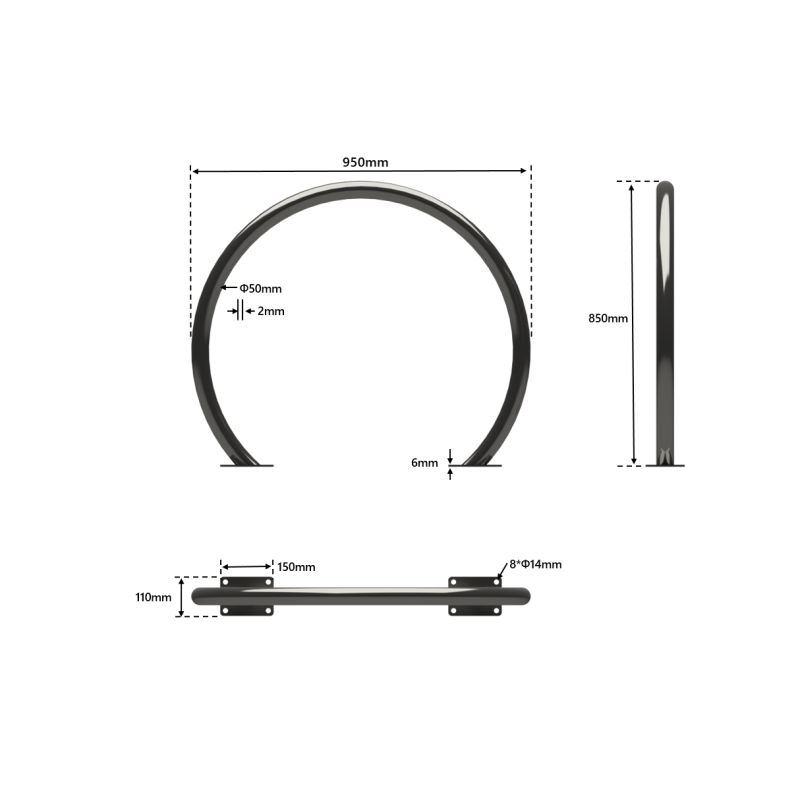 Round stainless steel bike rack hoop