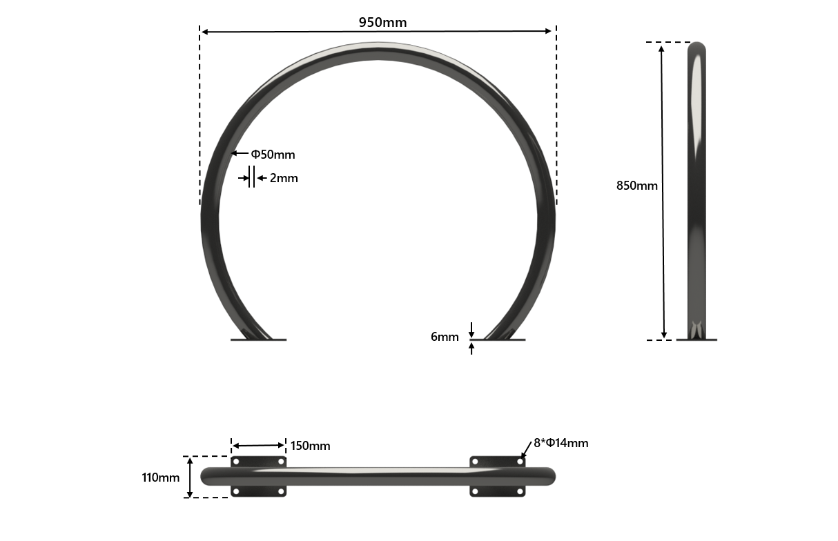 Round stainless steel bike rack hoop