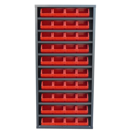 Storage cabinet with bins and no doors