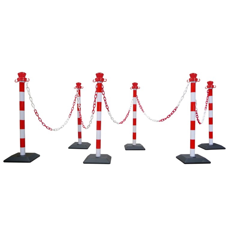 Kit 6 poteaux de balisage abs monobloc avec 10 m chaine - base lestée