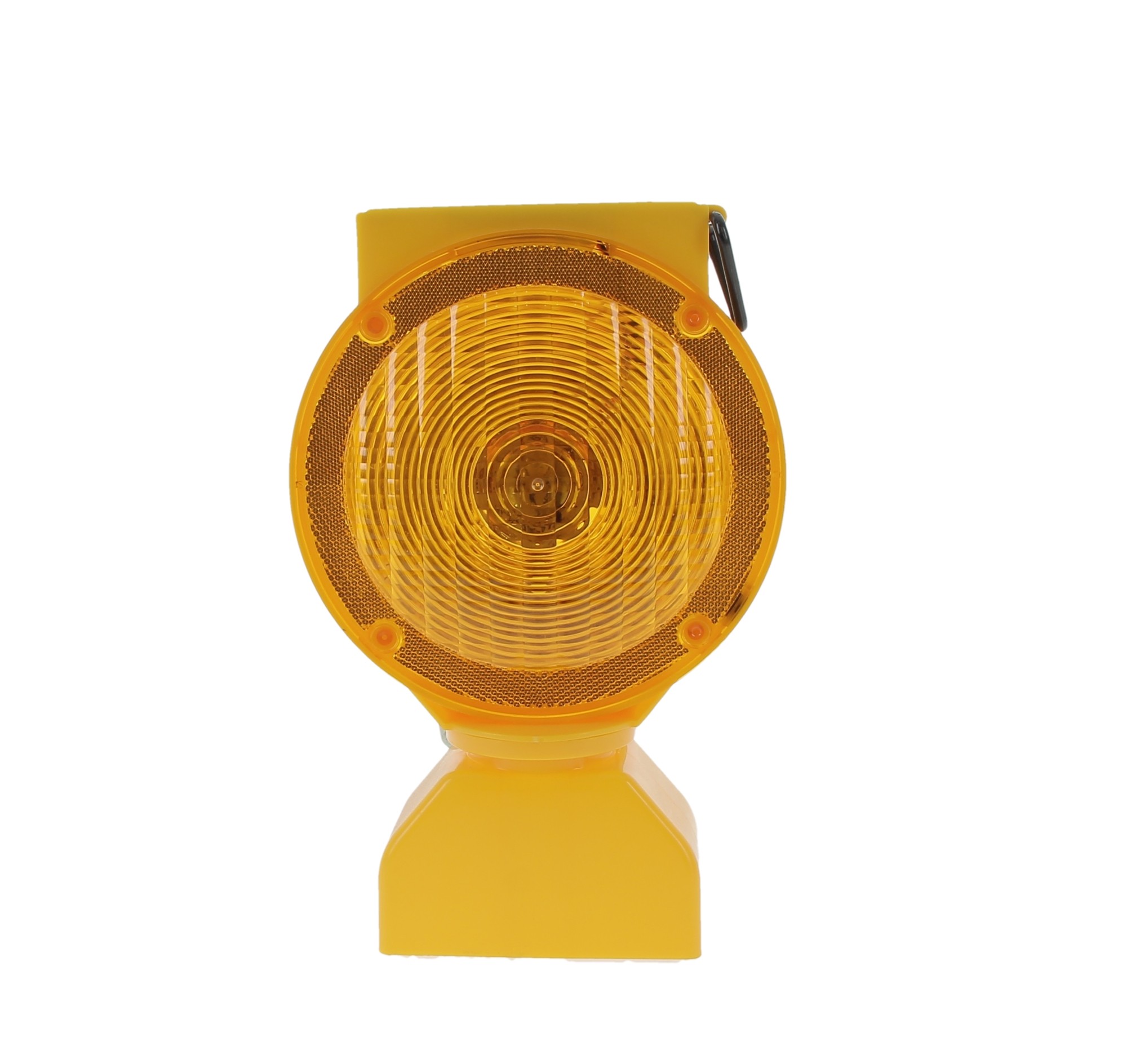 Solar-powered LED flashing construction lamp