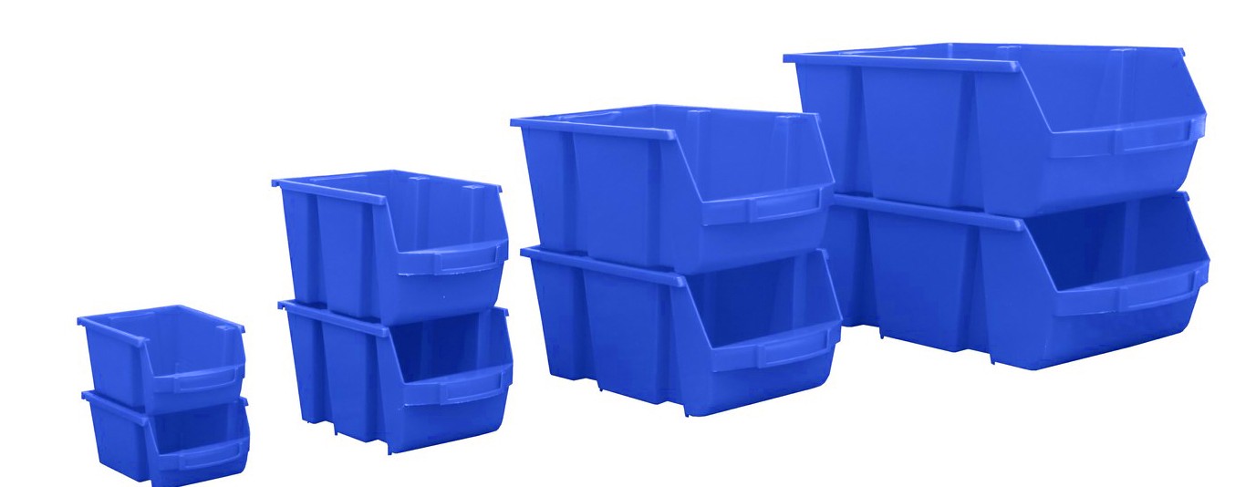 Nestable and stackable bin with a capacity ranging from 1L to 28L
