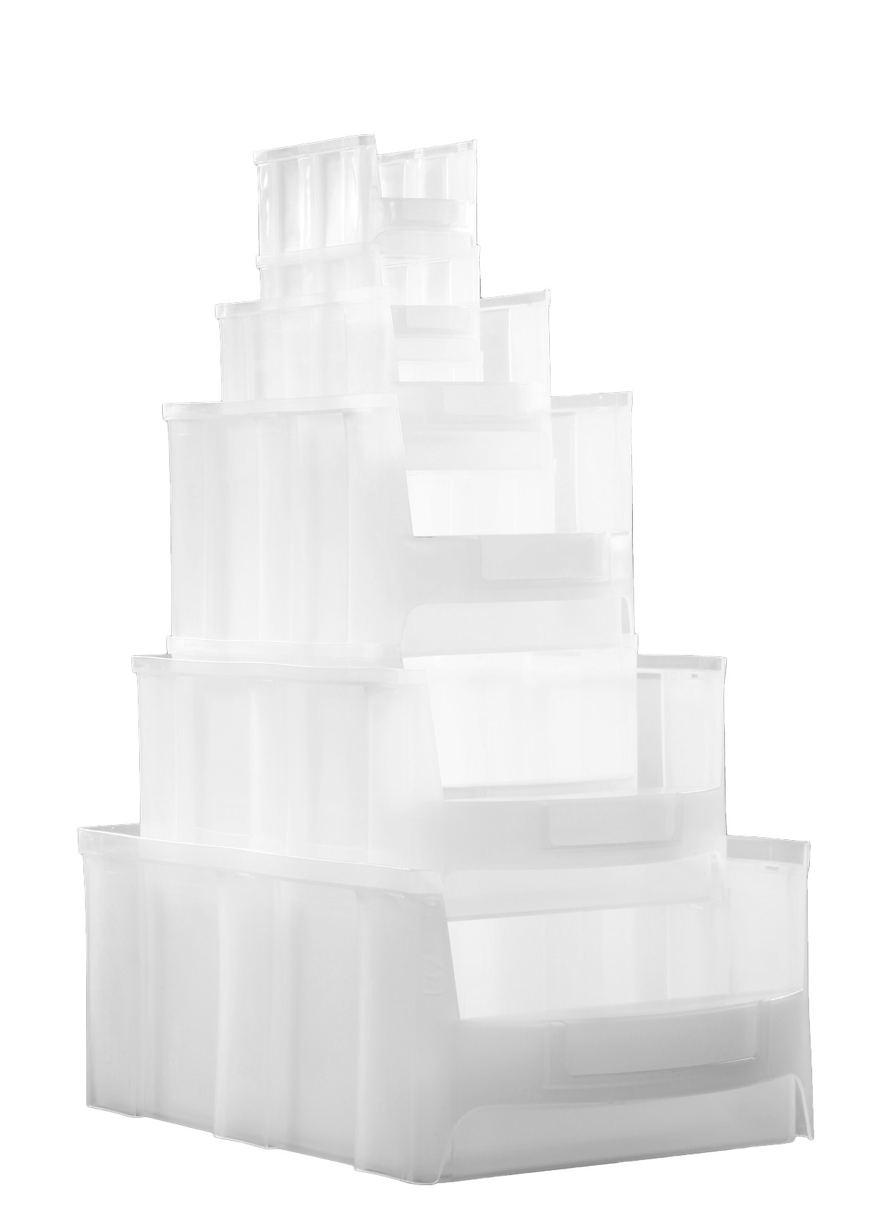 Stackable storage bin with large opening, available in sizes from 1L to 28L