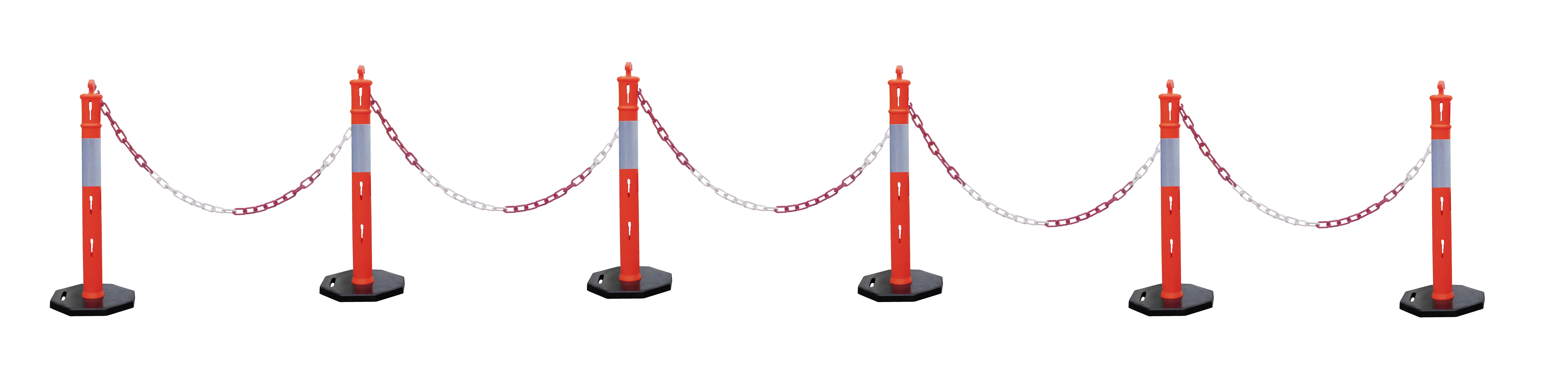 High-visibility bollard with plastic chain