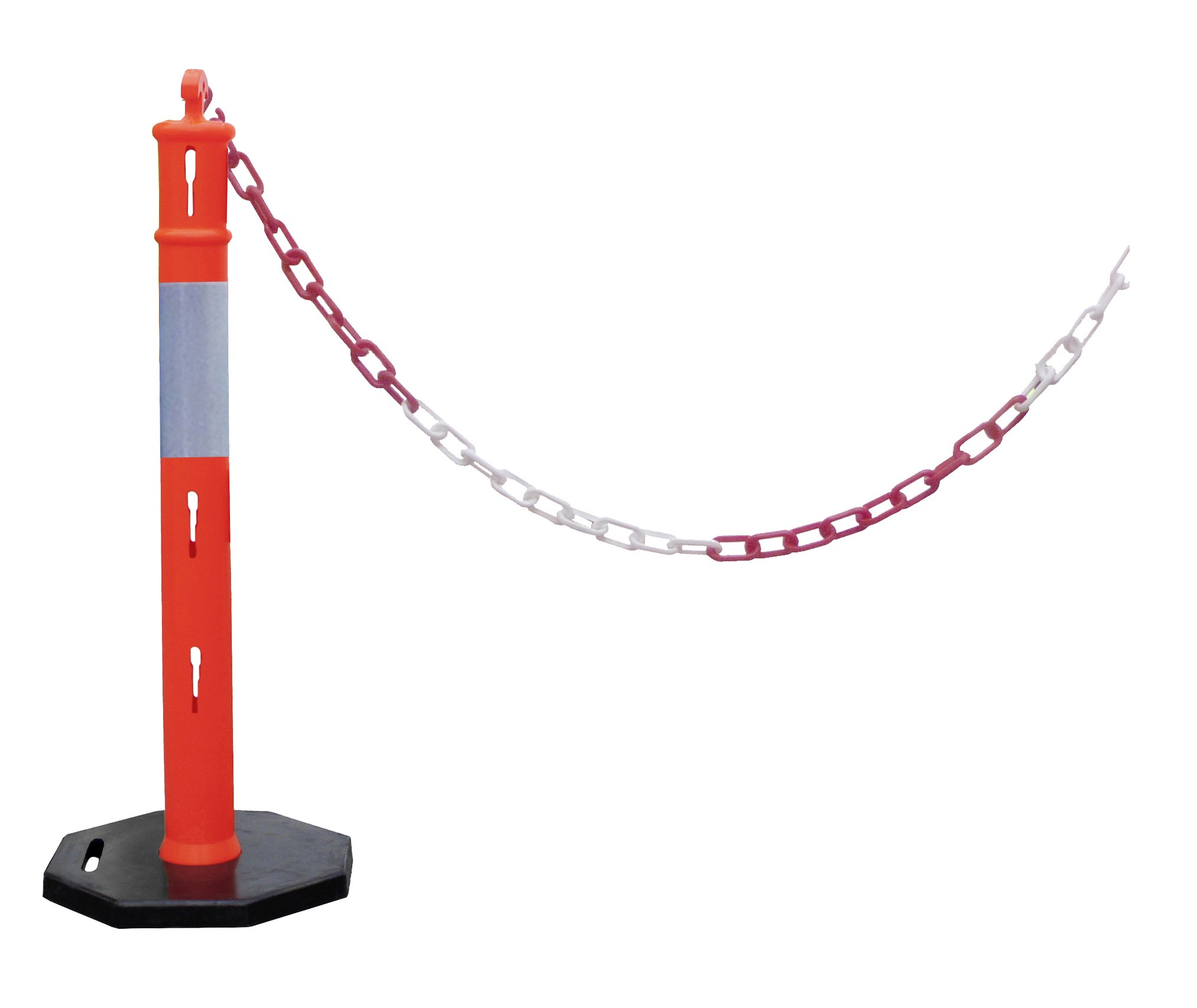 High-visibility bollard with plastic chain