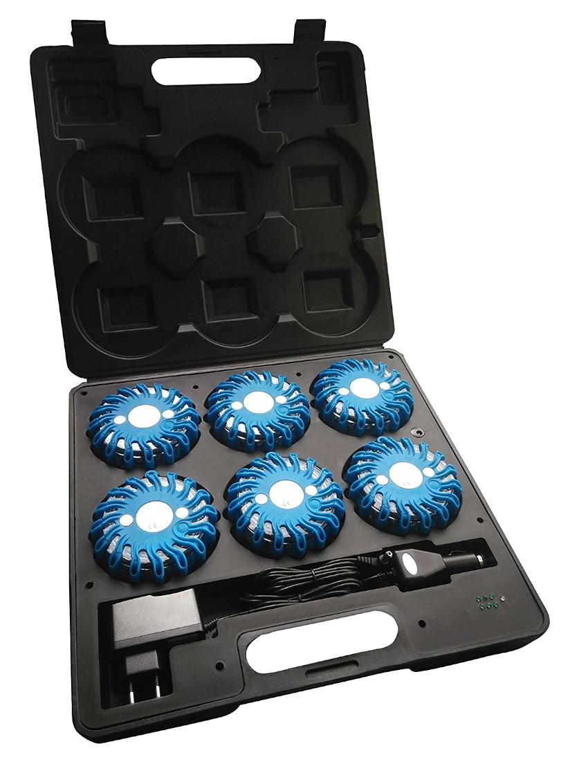 Mallette de 6 lampes de chantier clignotantes à led 9 positions