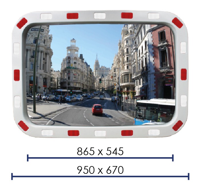 Miroir de voirie avec bandes réfléchissantes