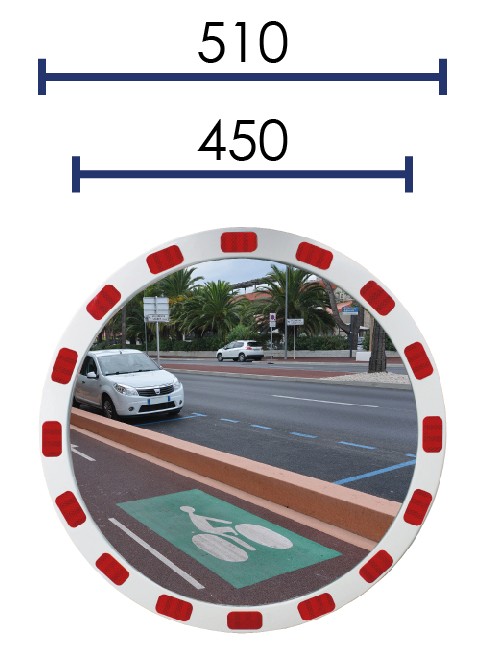 Round safety mirror with reflective stripes