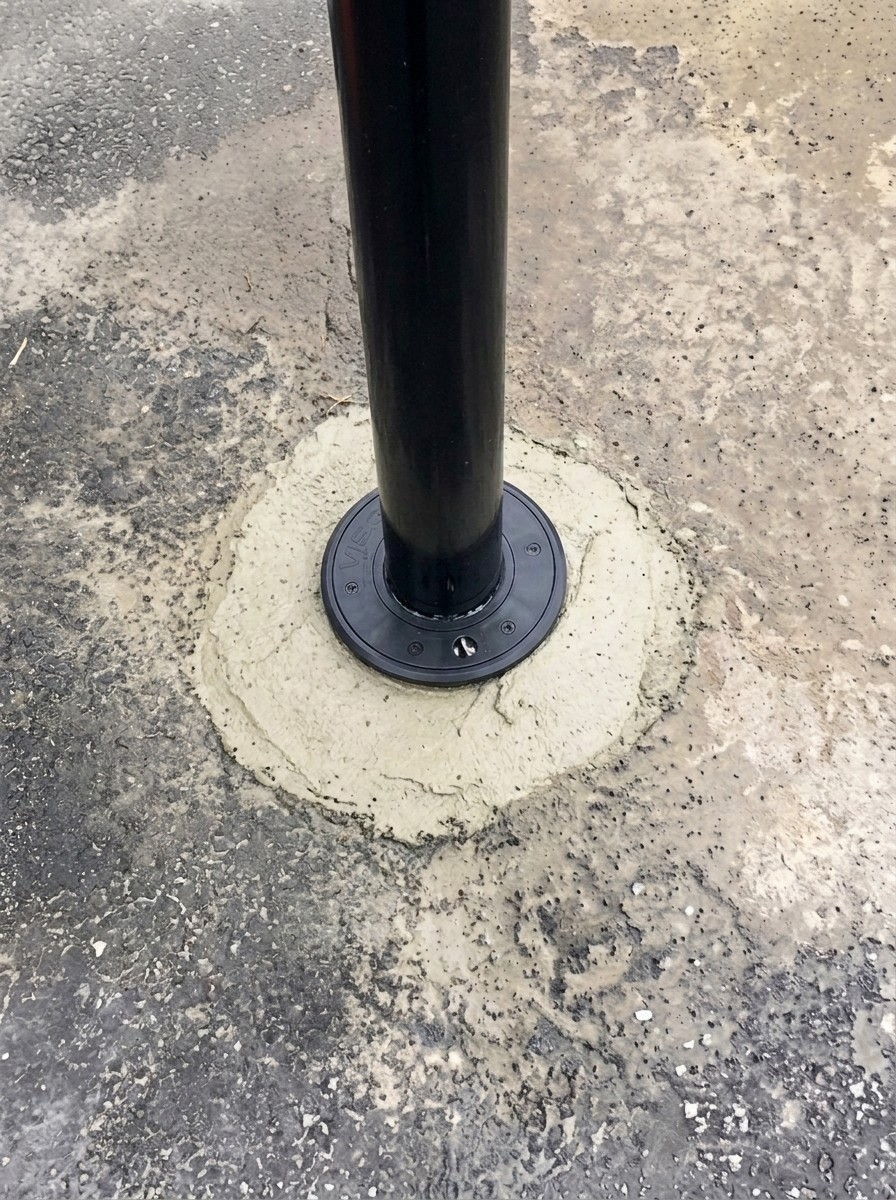 Base à sceller pour poteau à mémoire de forme