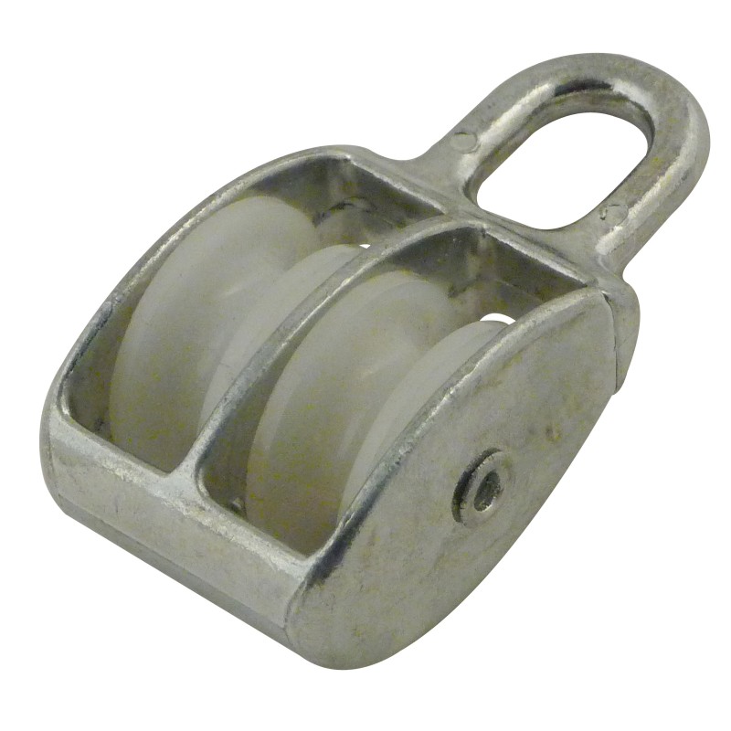 Fixed-eye pulley with 2 wheels