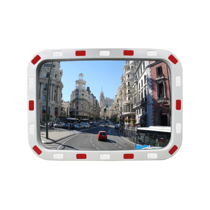 Miroir de voirie avec bandes réfléchissantes