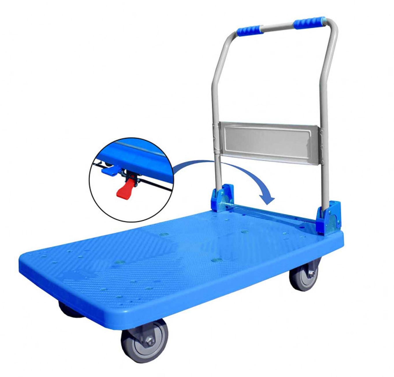 Chariot industriel avec frein et poignée pliable