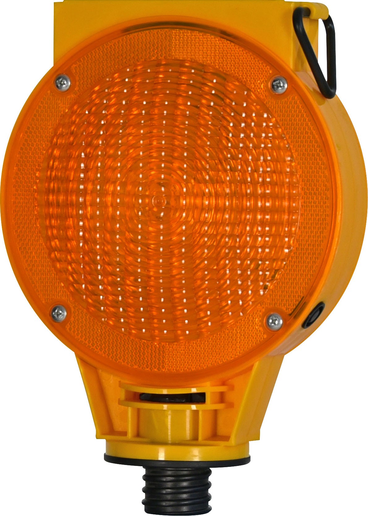 Solar-powered LED flashing construction lamp with interlocking feature