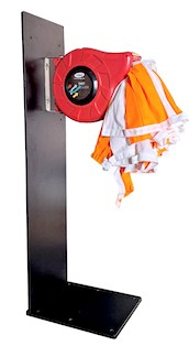 Support bracket for retractable barrier reel with signaling belt