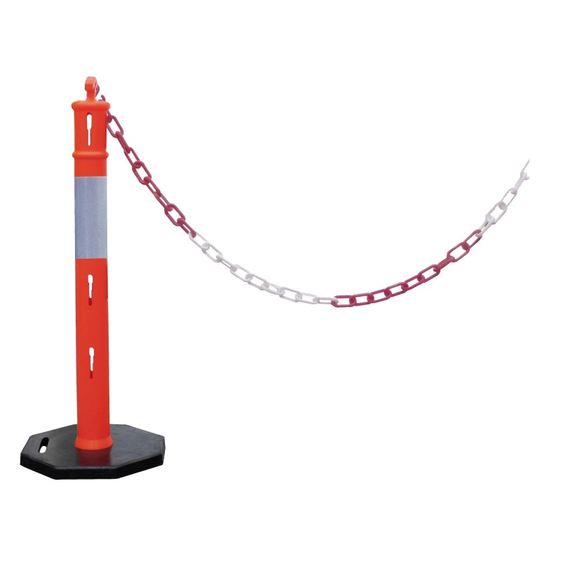 high-visibility bollard with plastic chain