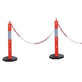 high-visibility bollard with plastic chain