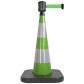 Traffic cone with weighted base and retractable strap