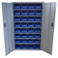 Storage cabinet with bins and doors